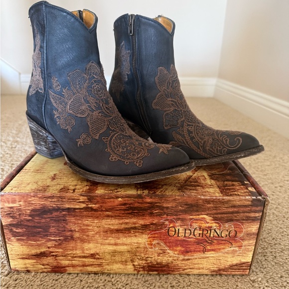 Old Gringo Navy and Brown Embroidered Floral Boots